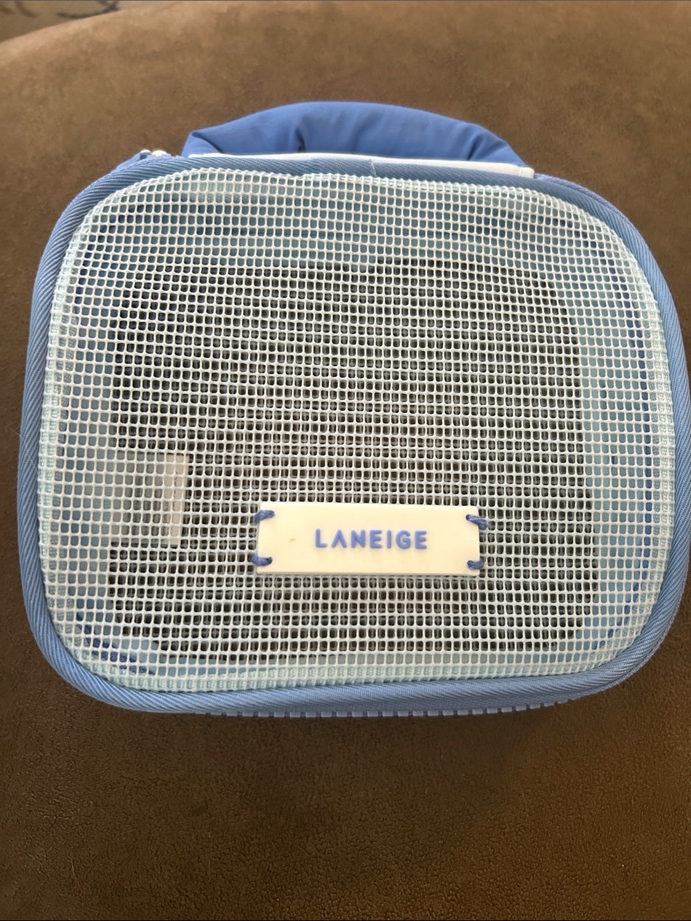 LANEIGE Blue and White Mesh Travel Cosmetic Pouch
